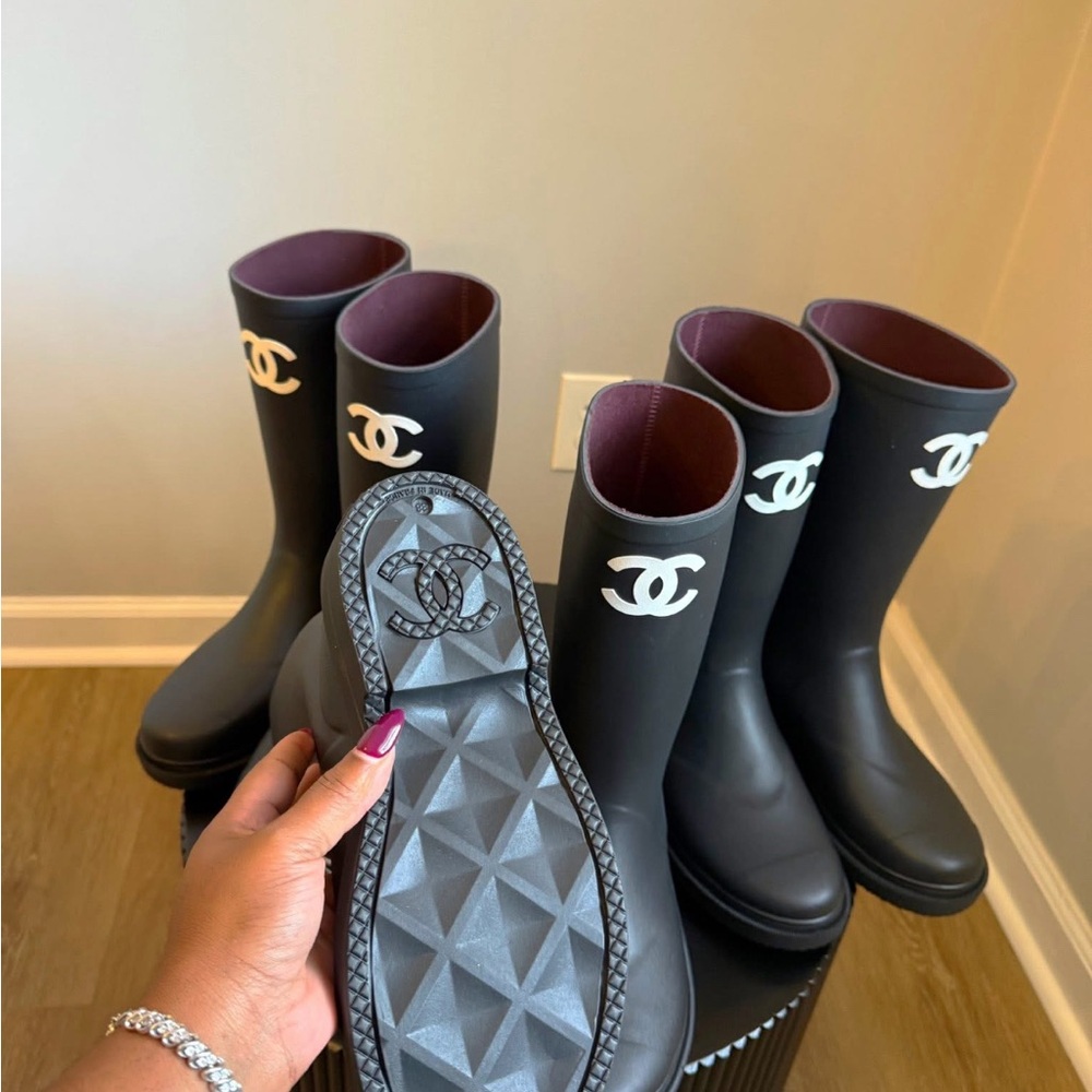 CHANEL Black Winter Rain Boots - Picture 2 of 2